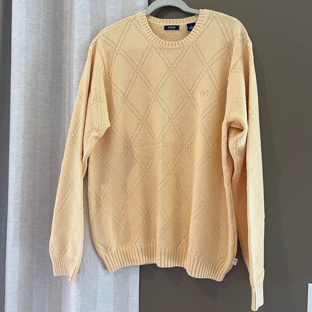 Men's Soft buttery yellow argyle long sleeve crew neck sweater Spring Size Large